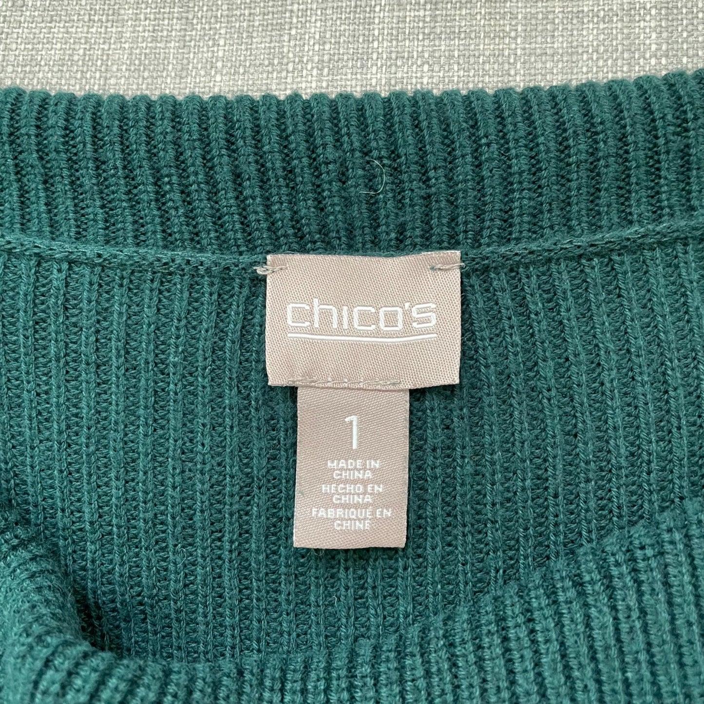 Chico's Knit Cozy Chunky Boho Sweater Fold Over Neck Green Womens Medium Ribbed