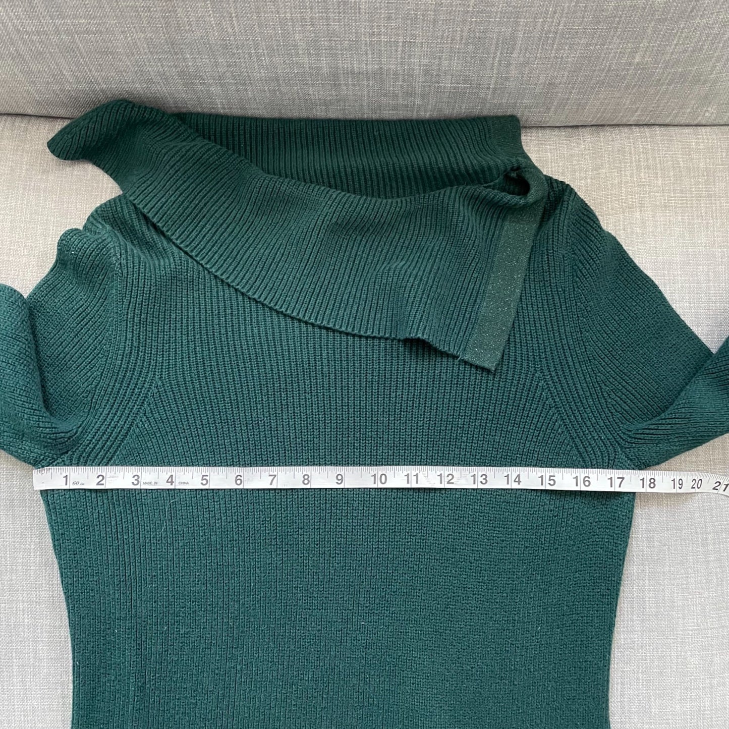Chico's Knit Cozy Chunky Boho Sweater Fold Over Neck Green Womens Medium Ribbed