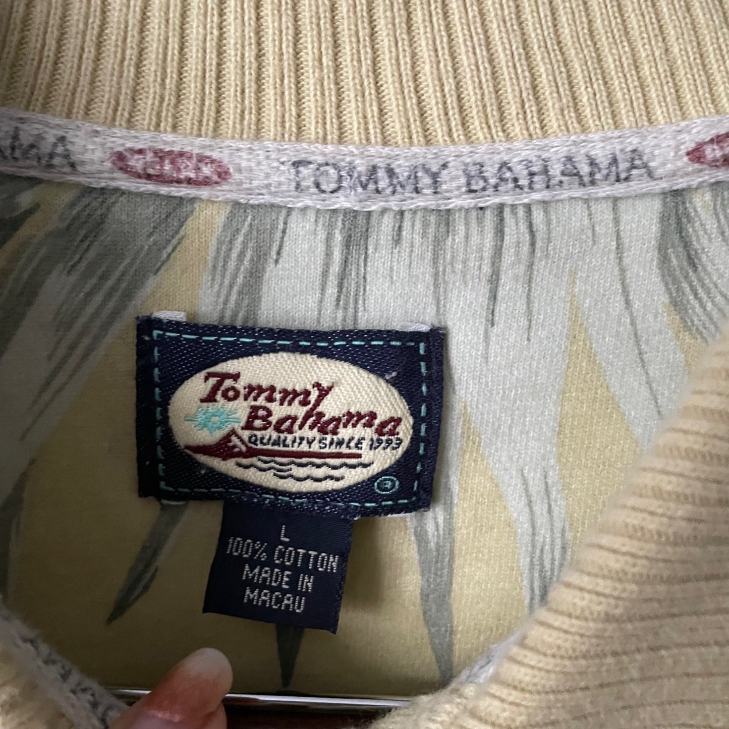 Vintage Tommy Bahama Yellow Tropical Print Short Sleeve Polo Shirt Mens Large