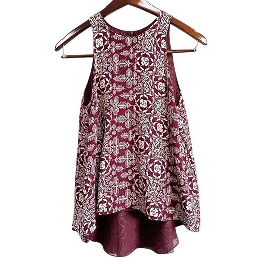 Elizabeth and James 100% Silk Floral Swing Pleated Tank Tunic Womens XS Boho