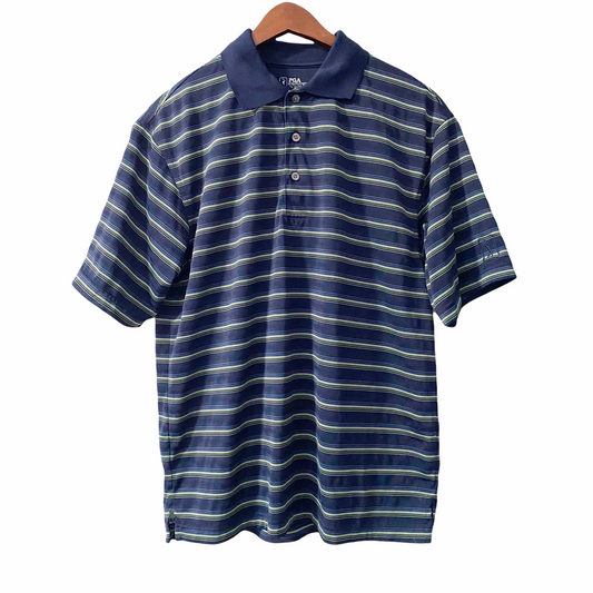 PGA Tour Blue Striped Golf Polo Mens Size Medium Preppy Classic Casual Athletic
