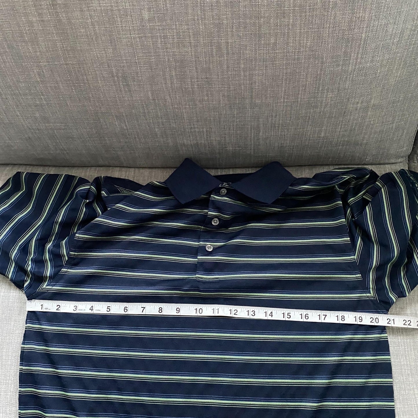PGA Tour Blue Striped Golf Polo Mens Size Medium Preppy Classic Casual Athletic
