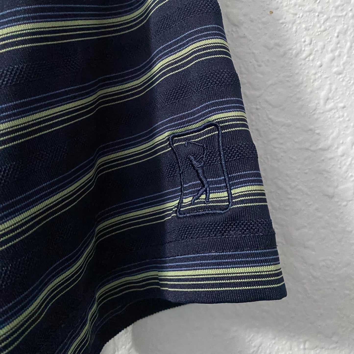 PGA Tour Blue Striped Golf Polo Mens Size Medium Preppy Classic Casual Athletic