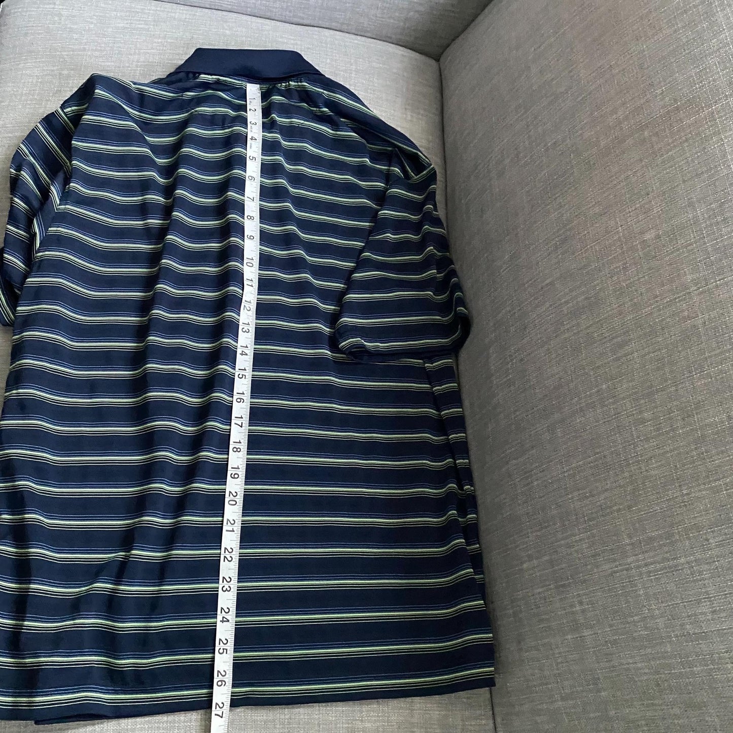 PGA Tour Blue Striped Golf Polo Mens Size Medium Preppy Classic Casual Athletic