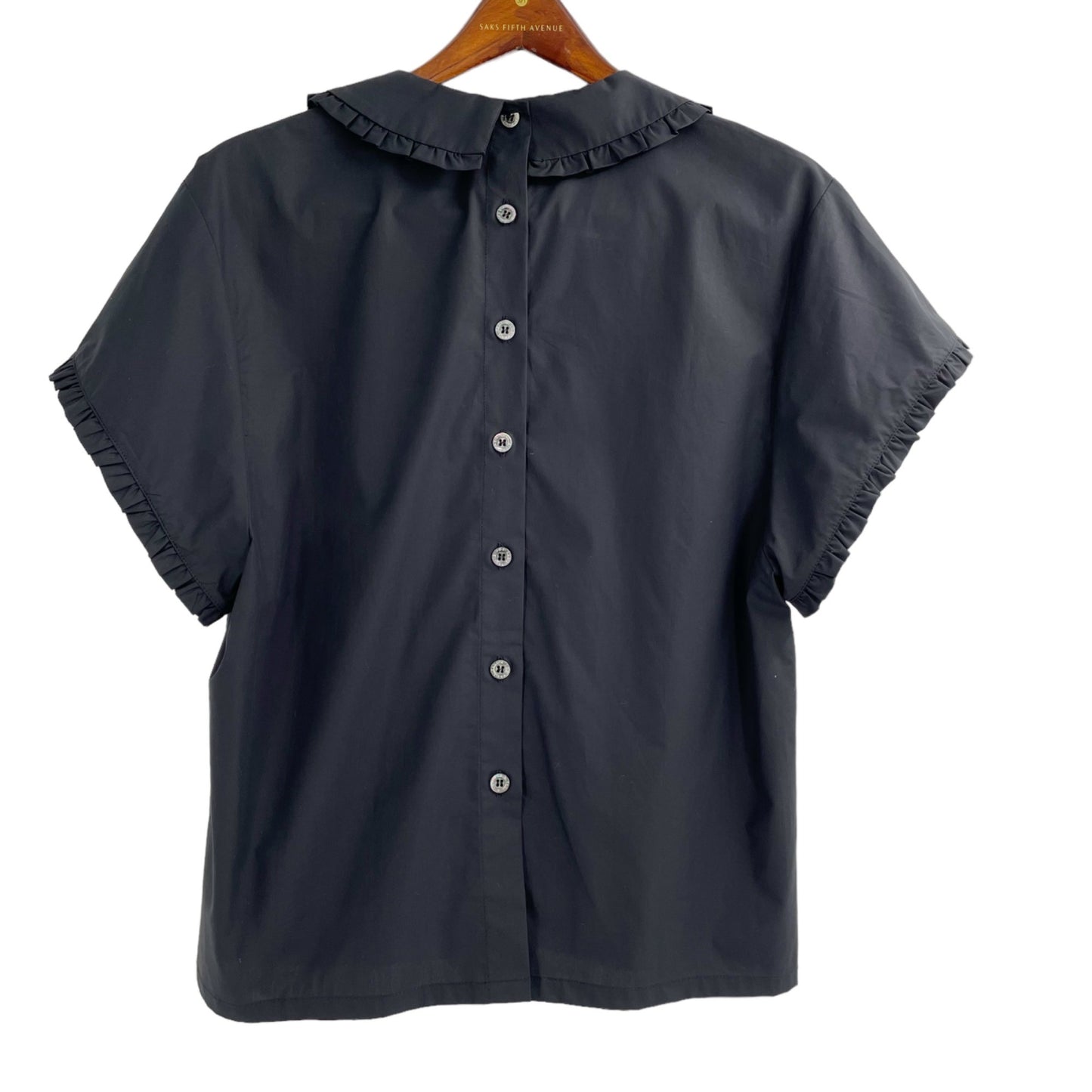 Paul & Joe Black Ruffle Trim Peter Pan Collar Button Up Shirt Womens Size 4