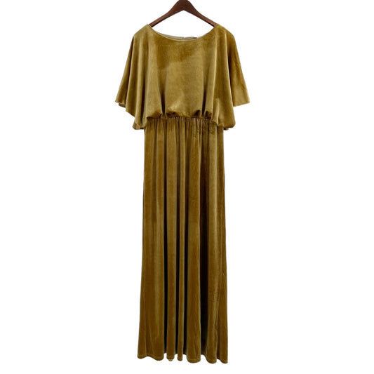 NWT See and Be Seen Gold Velvet Grecian Draped Maxi Dress Womens Size Large