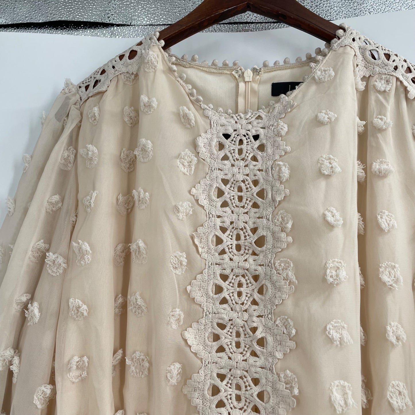 Lulu's Love Or Lust Cream Embroidered Lace Long Sleeve Mini Dress Womens Size XL