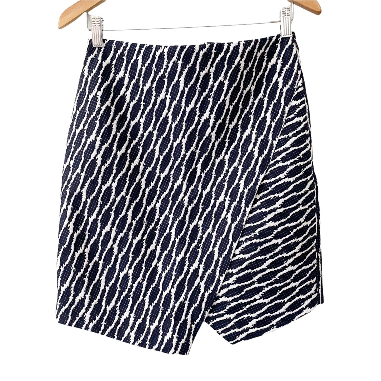 LOFT Coastal Nautical Ikat Faux Wrap Blue Asymmetric Short Skirt Womens Small