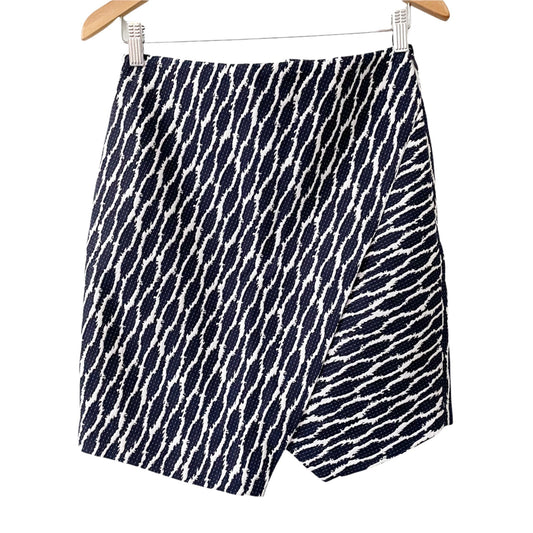 LOFT Coastal Nautical Ikat Faux Wrap Blue Asymmetric Short Skirt Womens Small