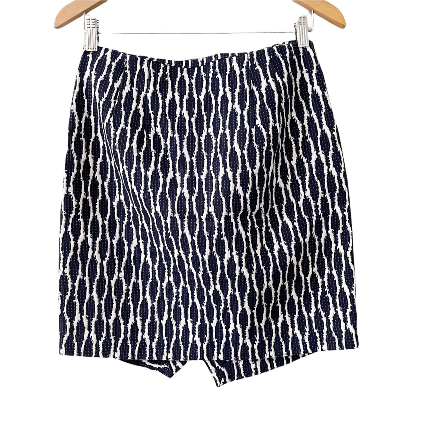 LOFT Coastal Nautical Ikat Faux Wrap Blue Asymmetric Short Skirt Womens Small