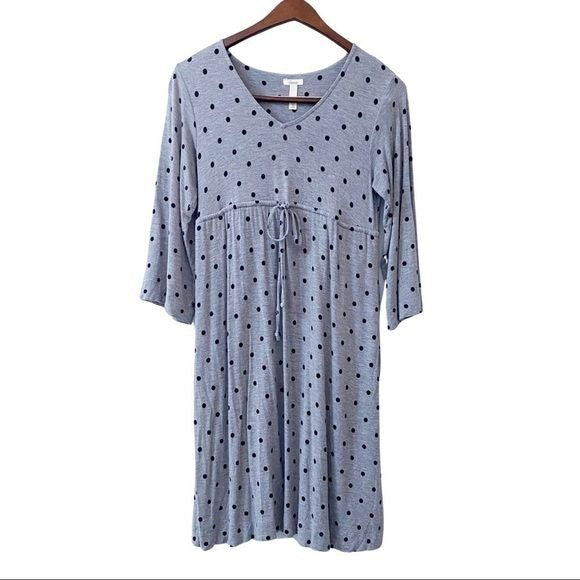 Soma Gray Casual Polka Dot Lounge Wear Empire Waist V-Neck Dress Womens Size XS