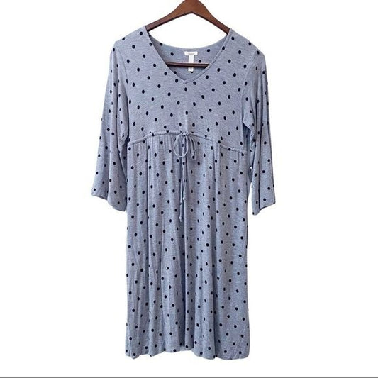 Soma Gray Casual Polka Dot Lounge Wear Empire Waist V-Neck Dress Womens Size XS