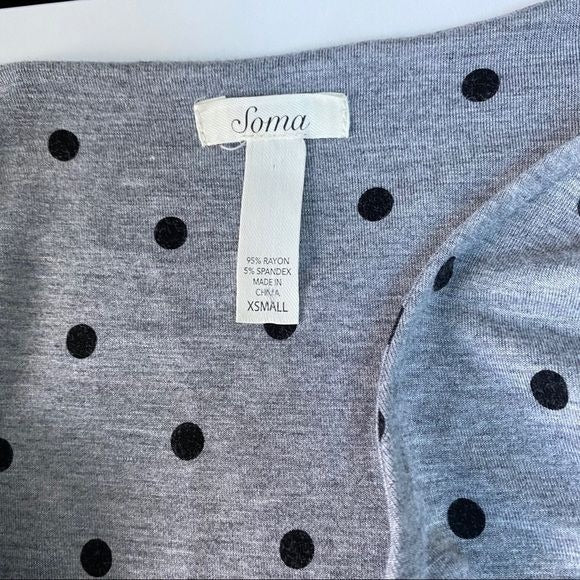 Soma Gray Casual Polka Dot Lounge Wear Empire Waist V-Neck Dress Womens Size XS