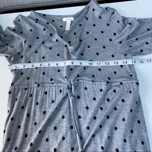 Soma Gray Casual Polka Dot Lounge Wear Empire Waist V-Neck Dress Womens Size XS