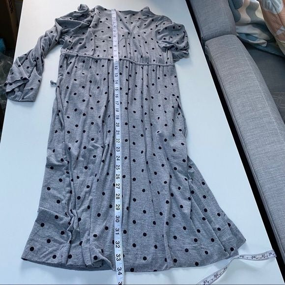 Soma Gray Casual Polka Dot Lounge Wear Empire Waist V-Neck Dress Womens Size XS
