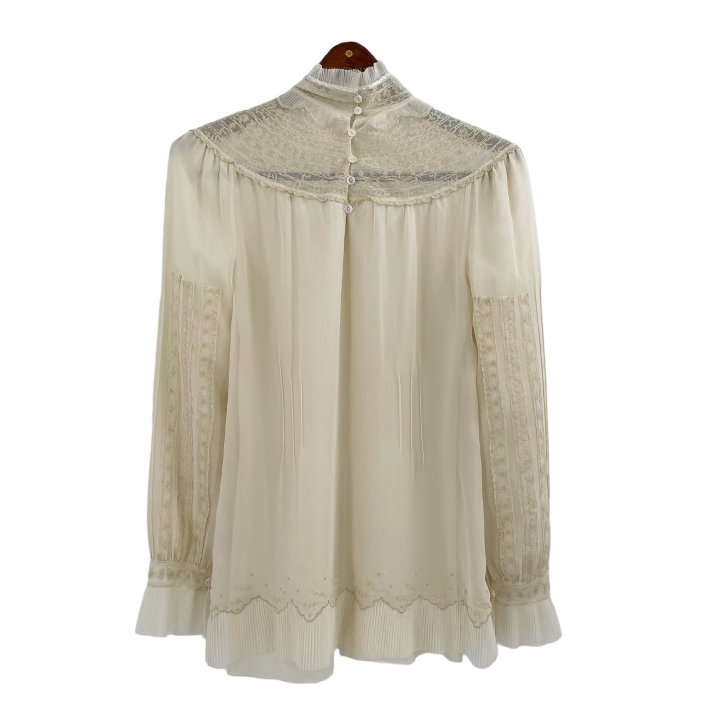Peruvian Connection Ivory 100% Silk Long Sleeve Embroidered Blouse Womens Size 6