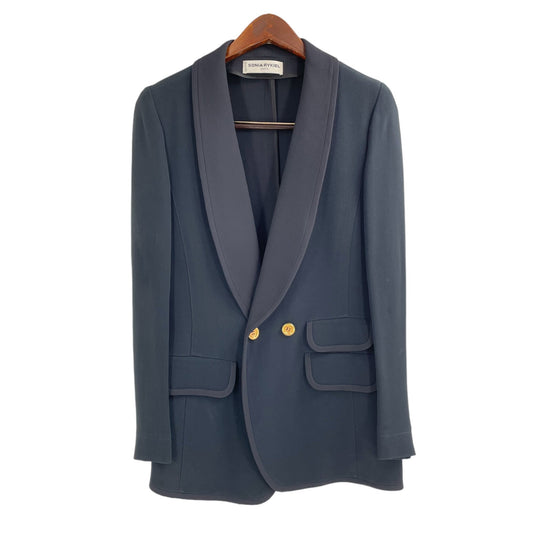 Sonia Rykiel Navy Gold Button Blazer Pockets Womens Size Large Classic Office