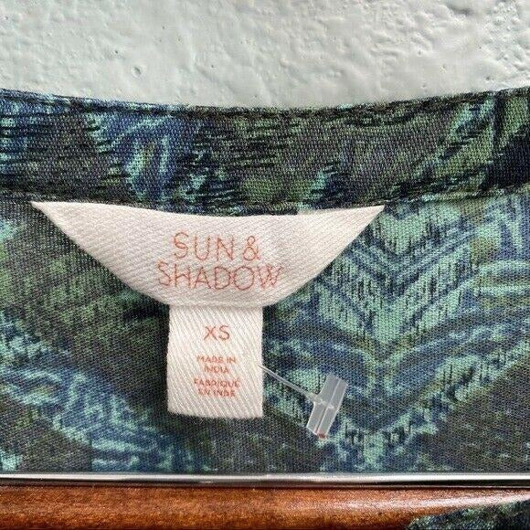 Sun & Shadow Green Boho Studded Long Sleeve Tunic Womens Size XS Swim Cover