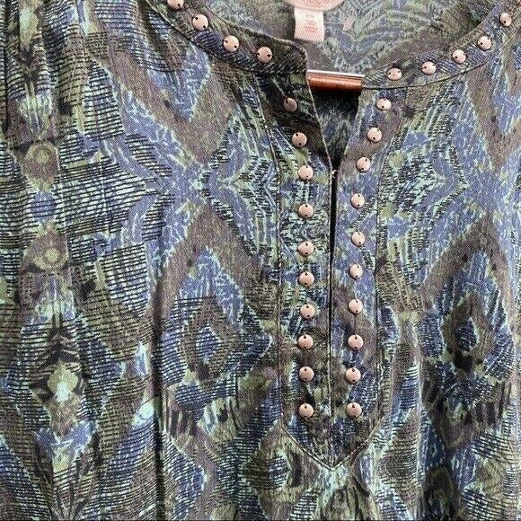 Sun & Shadow Green Boho Studded Long Sleeve Tunic Womens Size XS Swim Cover