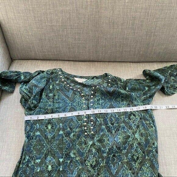 Sun & Shadow Green Boho Studded Long Sleeve Tunic Womens Size XS Swim Cover