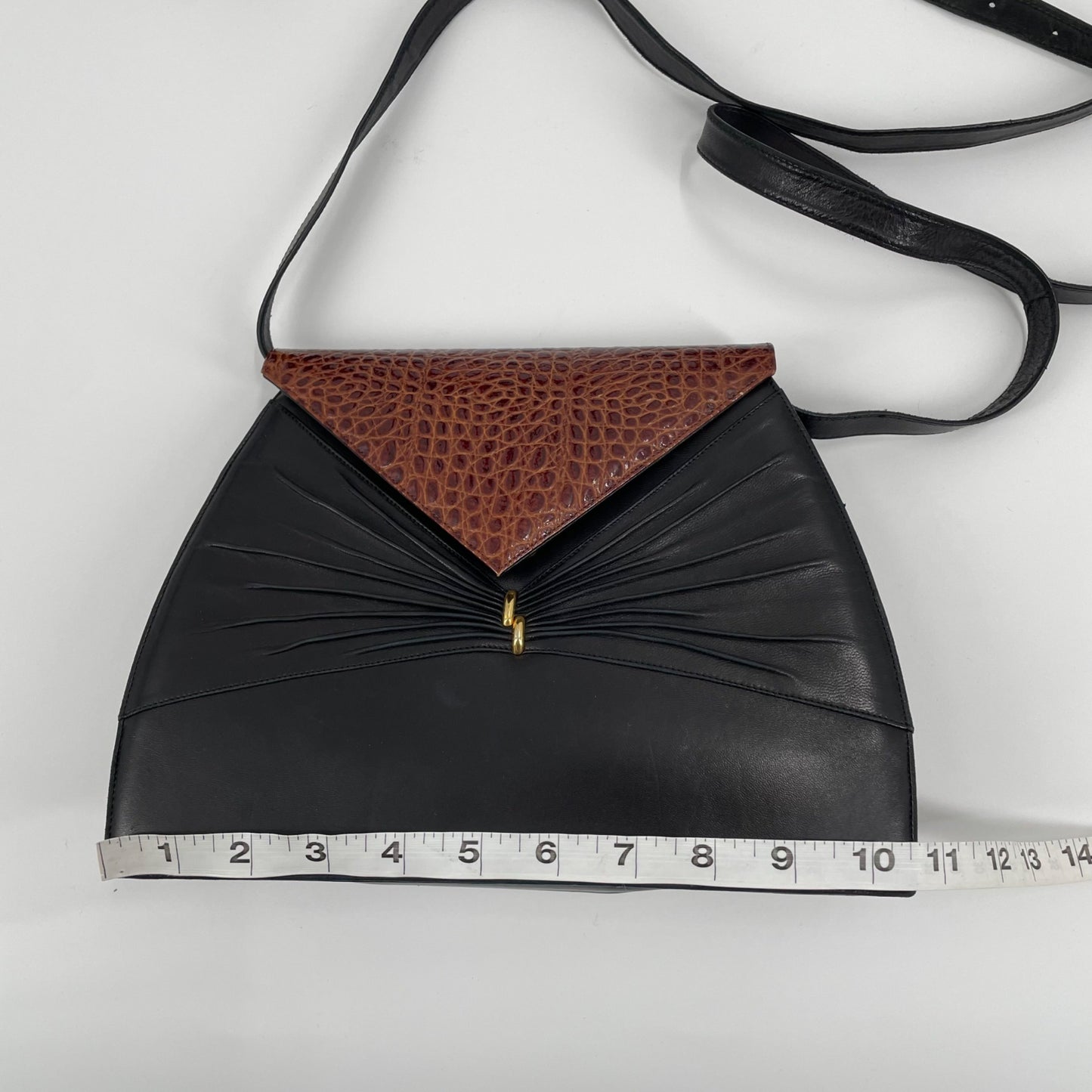 Bally Leather Black Brown Leather Crossbody Fold Over Purse Lightweight