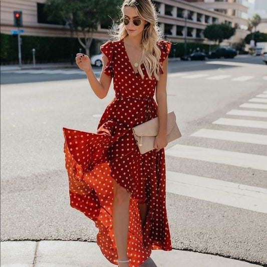 VICI Collection Mama Mia Polka Dot Red Wrap Maxi Dress Womens Size Small Retro