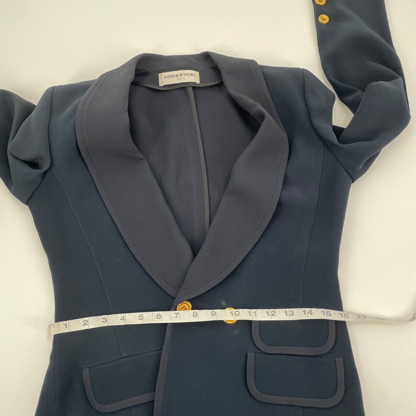 Sonia Rykiel Navy Gold Button Blazer Pockets Womens Size Large Classic Office