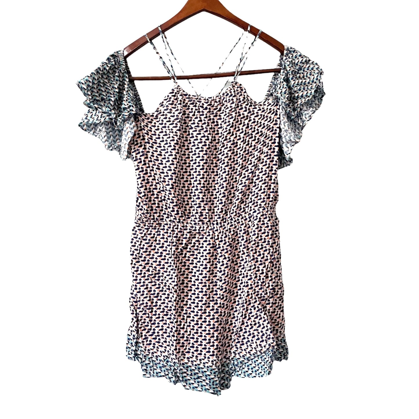 NWT Anthropologie Elevenses Madalenna Ruffle Sleeve Romper Womens Medium Hippie