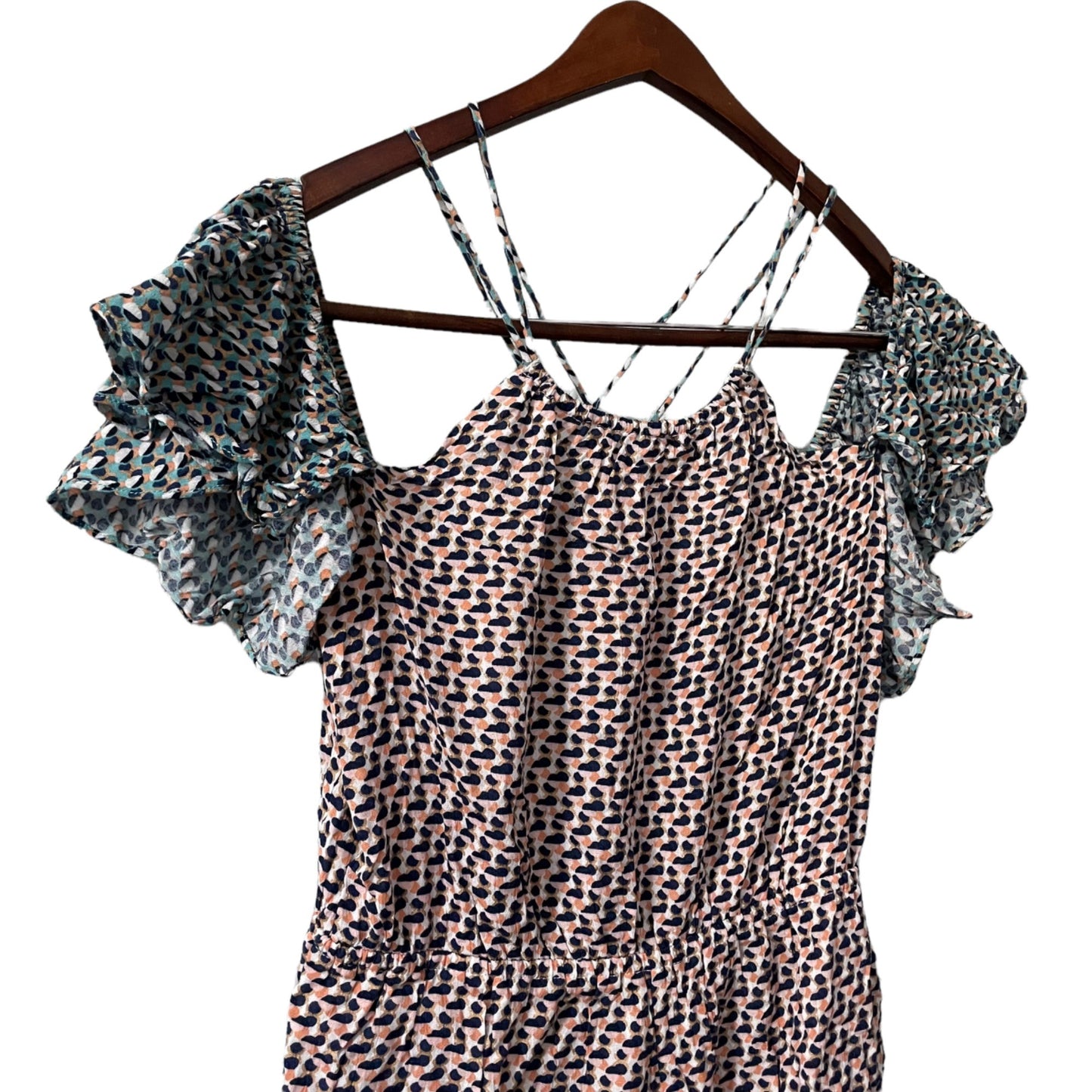 NWT Anthropologie Elevenses Madalenna Ruffle Sleeve Romper Womens Medium Hippie
