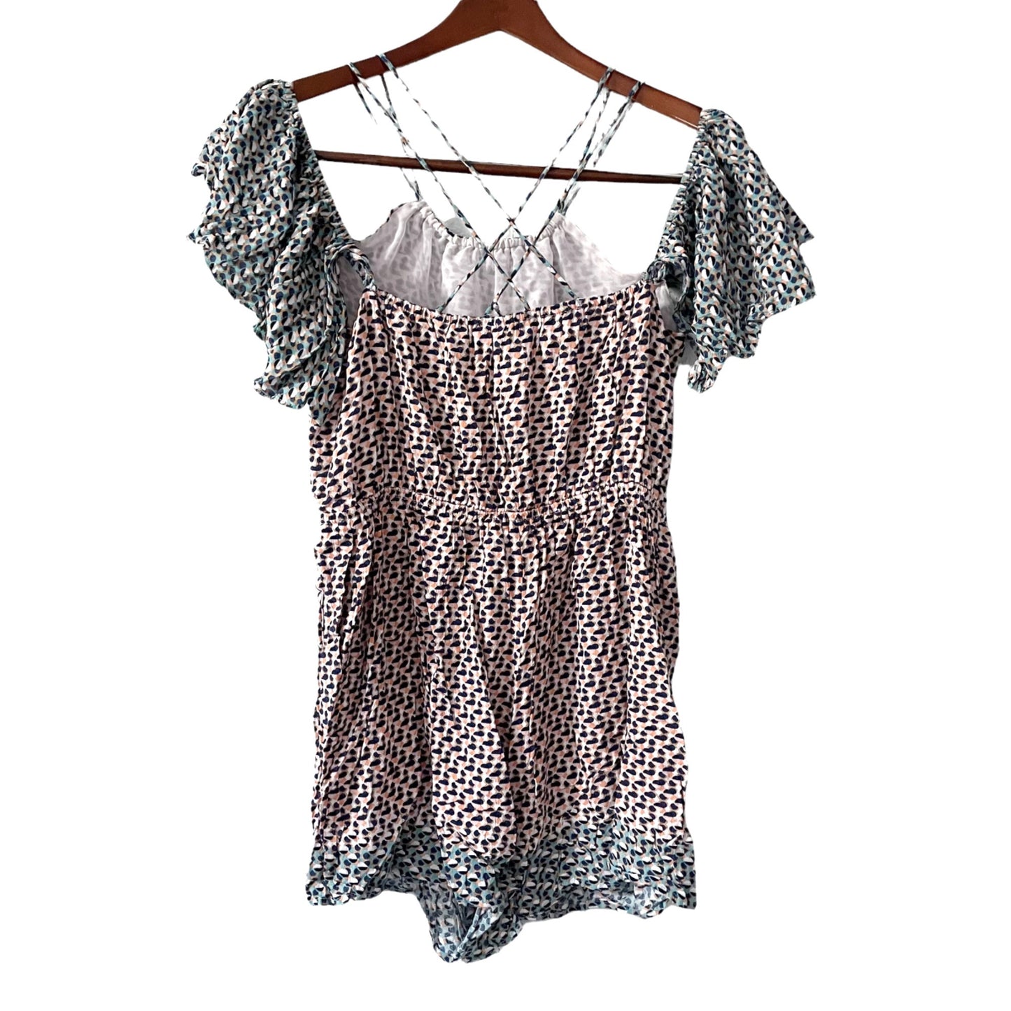 NWT Anthropologie Elevenses Madalenna Ruffle Sleeve Romper Womens Medium Hippie