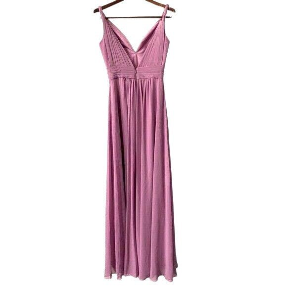 Azazie V-Neck Bridesmaid Prom Maxi Dress Womens Small Formal Chiffon Lavender