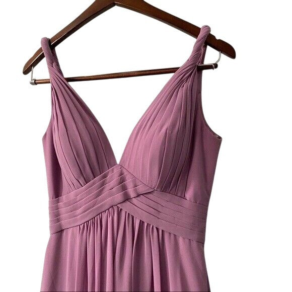 Azazie V-Neck Bridesmaid Prom Maxi Dress Womens Small Formal Chiffon Lavender