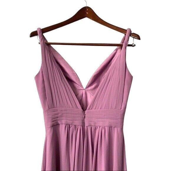 Azazie V-Neck Bridesmaid Prom Maxi Dress Womens Small Formal Chiffon Lavender