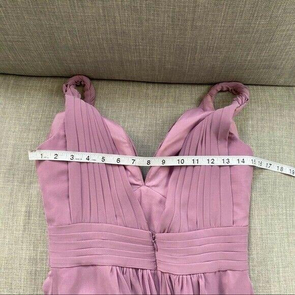 Azazie V-Neck Bridesmaid Prom Maxi Dress Womens Small Formal Chiffon Lavender