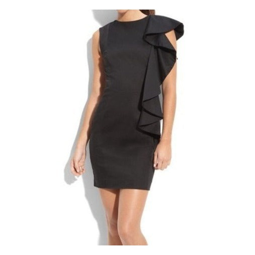 French Connection Black Wonder Ruffle Party Mini Dress Womens 10 LBD Elegant