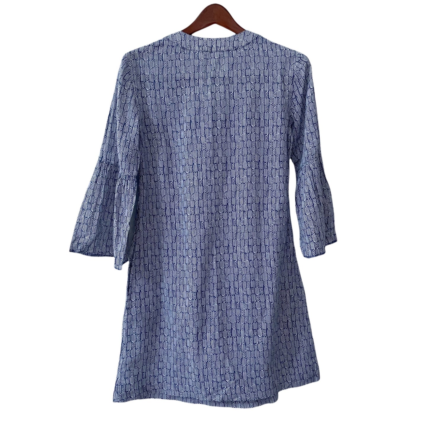 Martin + Osa Blue Chevron Print Bell Sleeve Tunic Dress Womens Small Lightweight