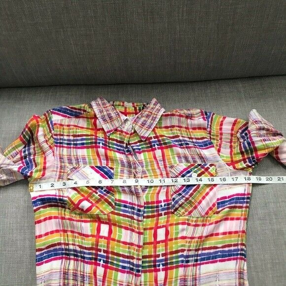 Cabi Soft Colorful Plaid Cirque Tunic Top Womens XS Casual Roll Tab Sleeves