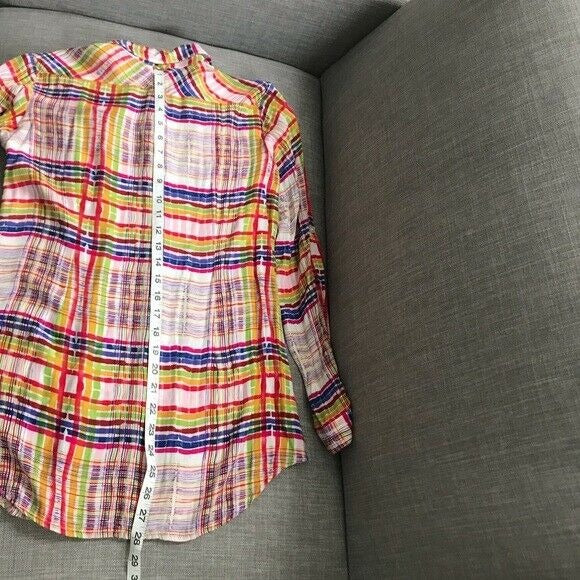 Cabi Soft Colorful Plaid Cirque Tunic Top Womens XS Casual Roll Tab Sleeves
