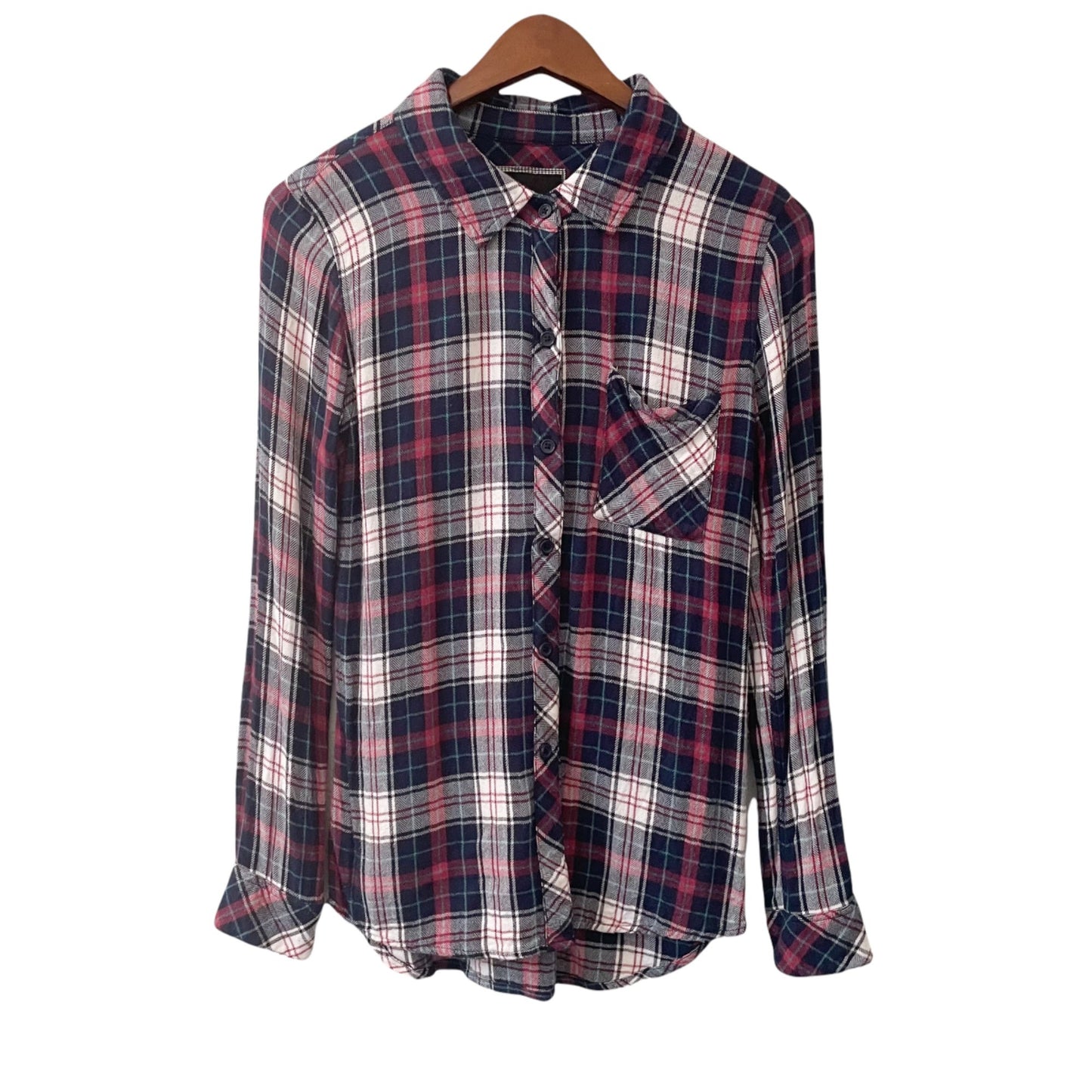 Rails Navy Red Plaid Long Sleeve Button Up Flannel Shirt Womens XS Nautical
