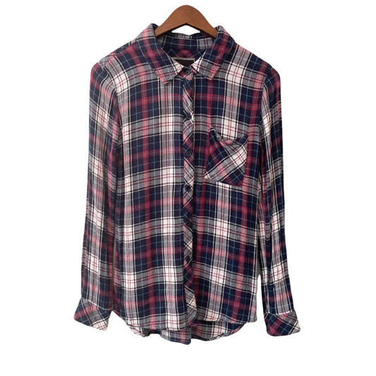 Rails Navy Red Plaid Long Sleeve Button Up Flannel Shirt Womens XS Nautical