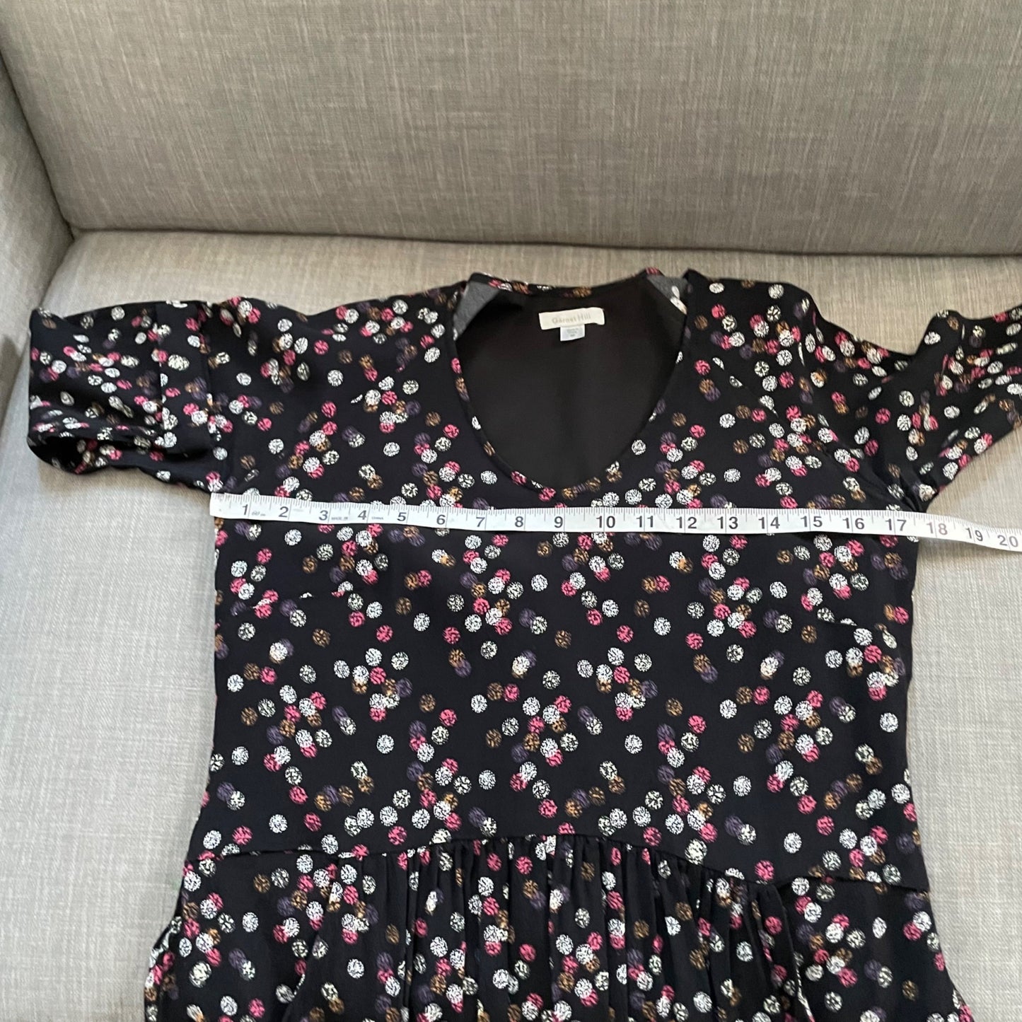 Garnet Hill Black 3/4 Sleeve Multicolor Polka Dot A-Line Dress Pockets Womens 2