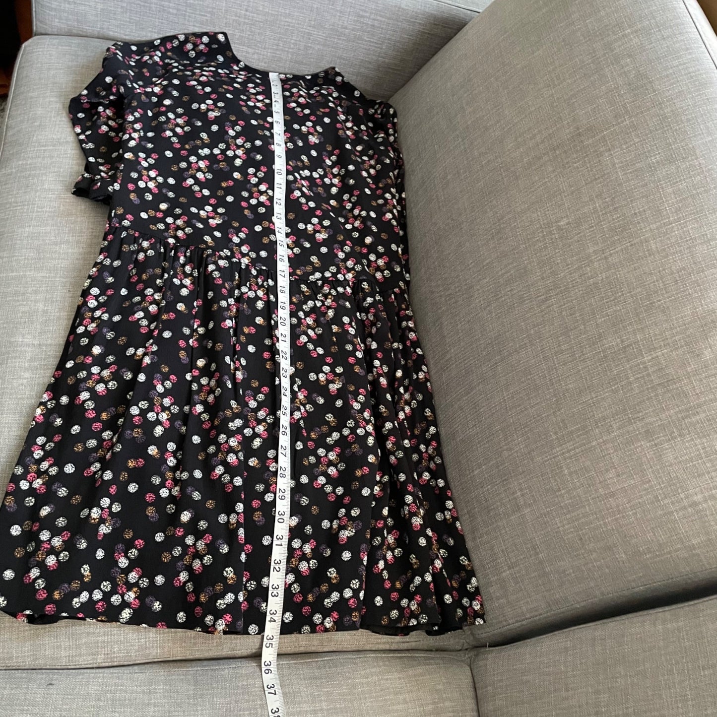 Garnet Hill Black 3/4 Sleeve Multicolor Polka Dot A-Line Dress Pockets Womens 2
