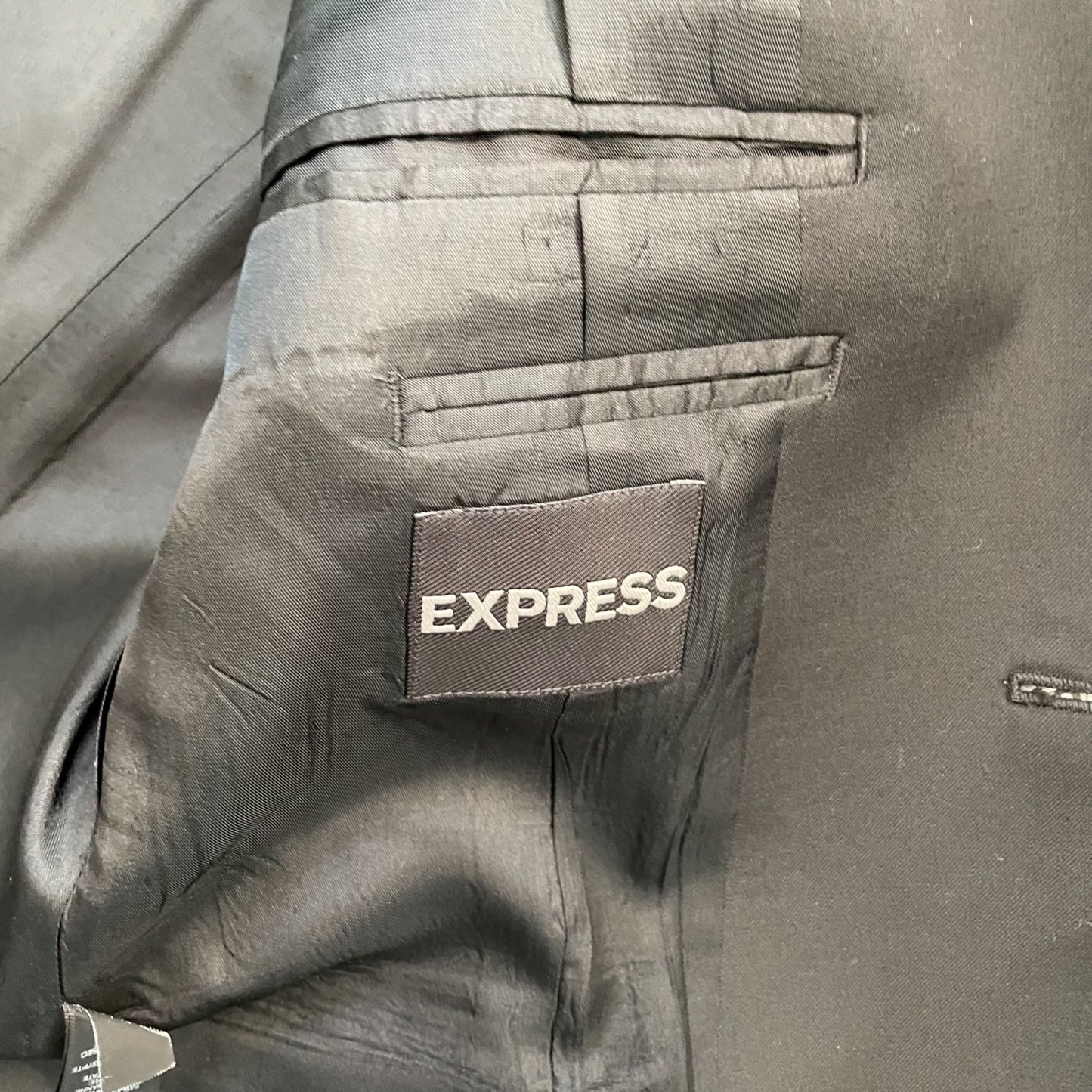 Express Wool Blend Mens 40R 2 Button Blazer Suit Jacket Black Classic Formal