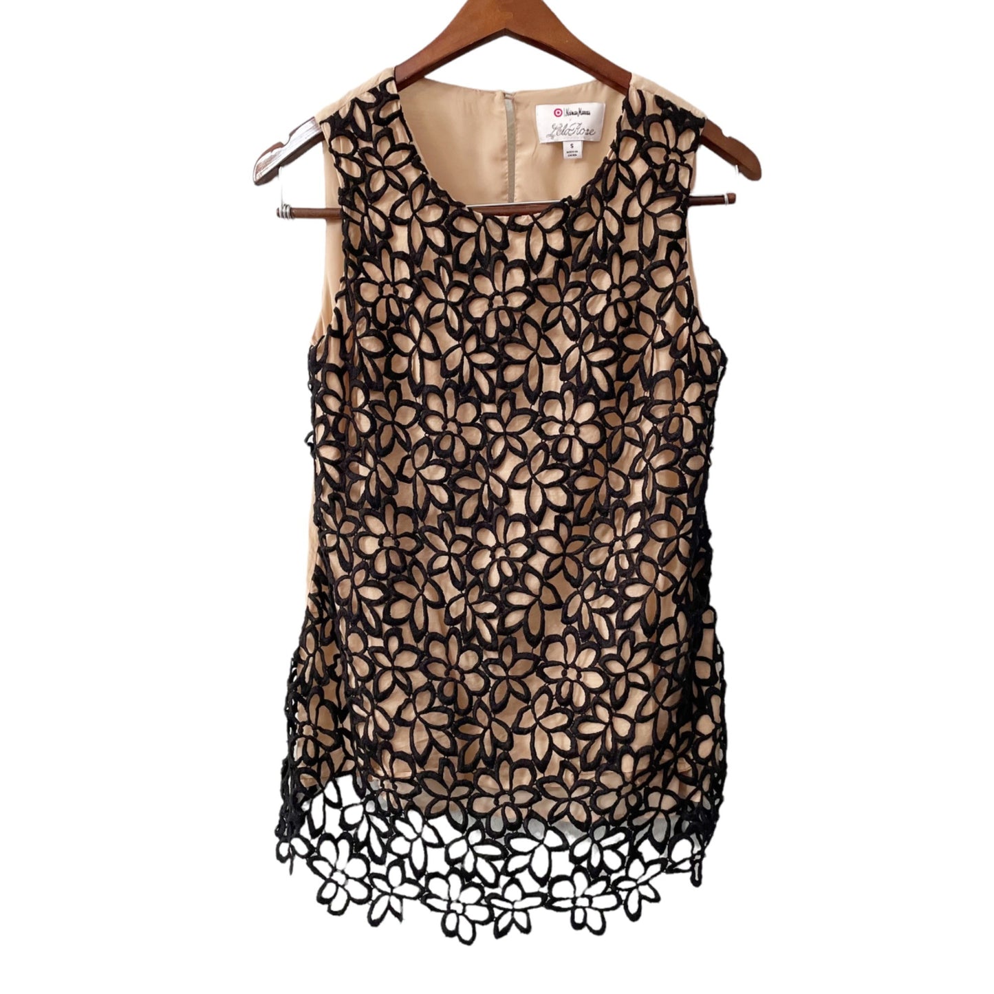 Lela Rose Target Guipure Black Floral Crochet Lace Top Womens Small Silk Blend
