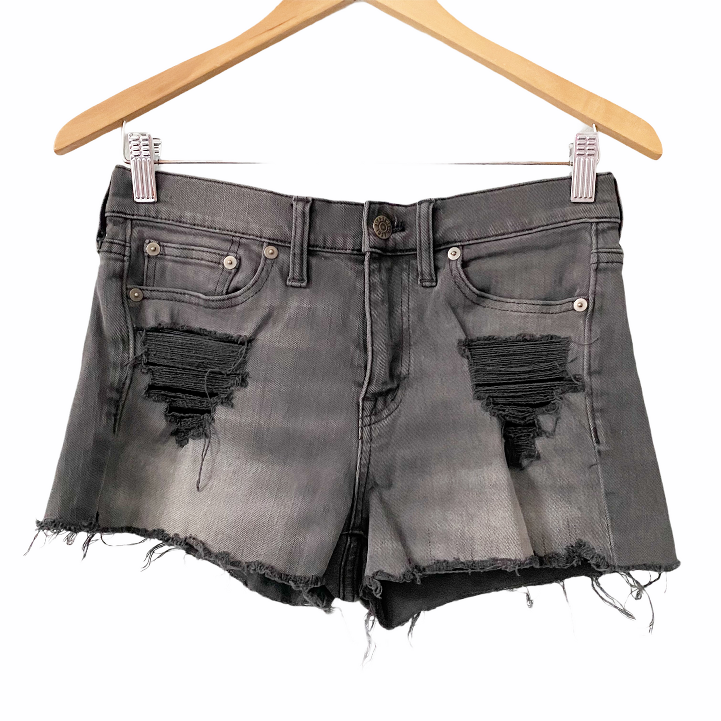 Madewell Black Distressed Mid Rise Boyshorts Denim Shorts Womens Size 24 Grunge