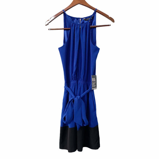 NWT Express Cobalt Blue Sleeveless Belted Dress Keyhole Neck Womens XS Party