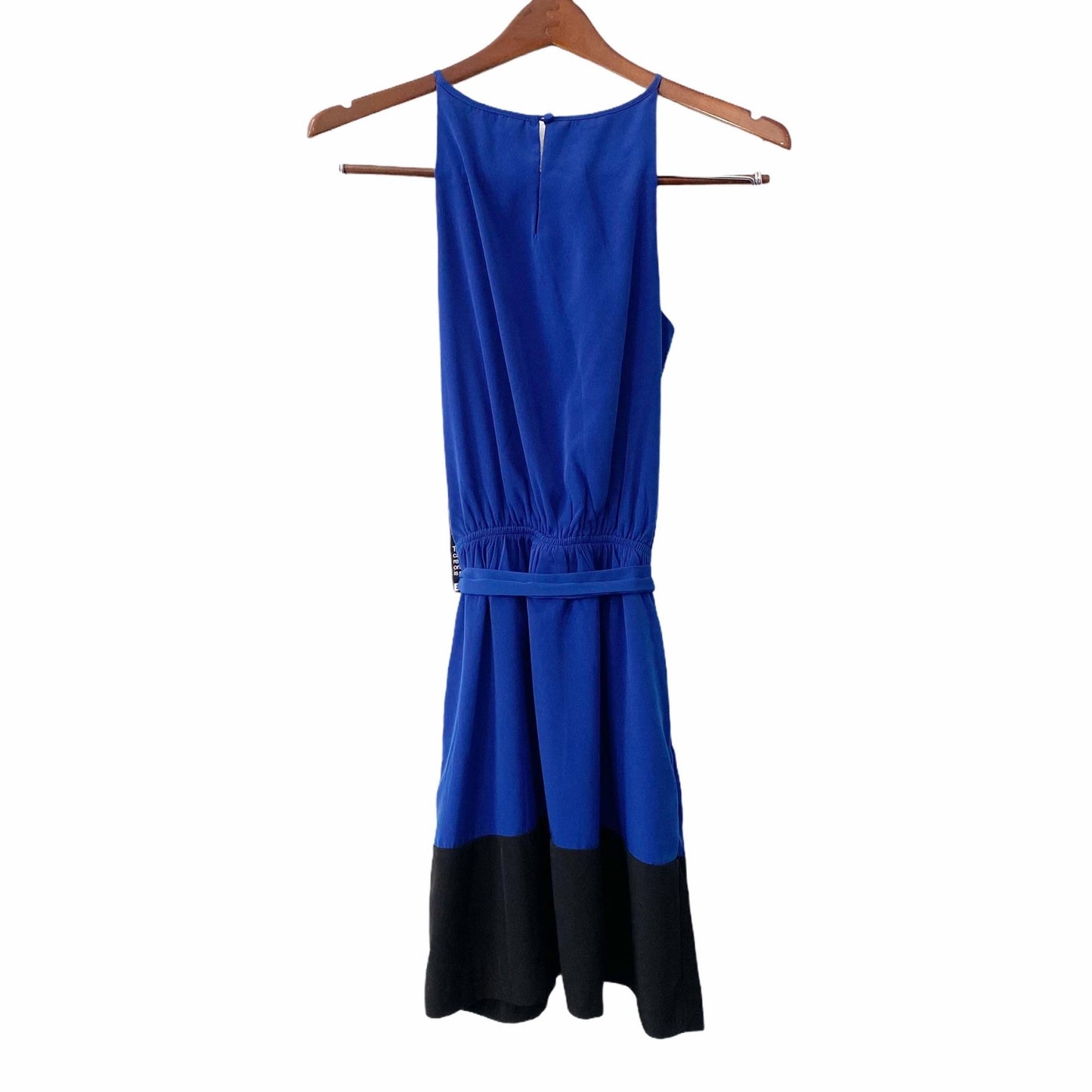 NWT Express Cobalt Blue Sleeveless Belted Dress Keyhole Neck Womens XS Party