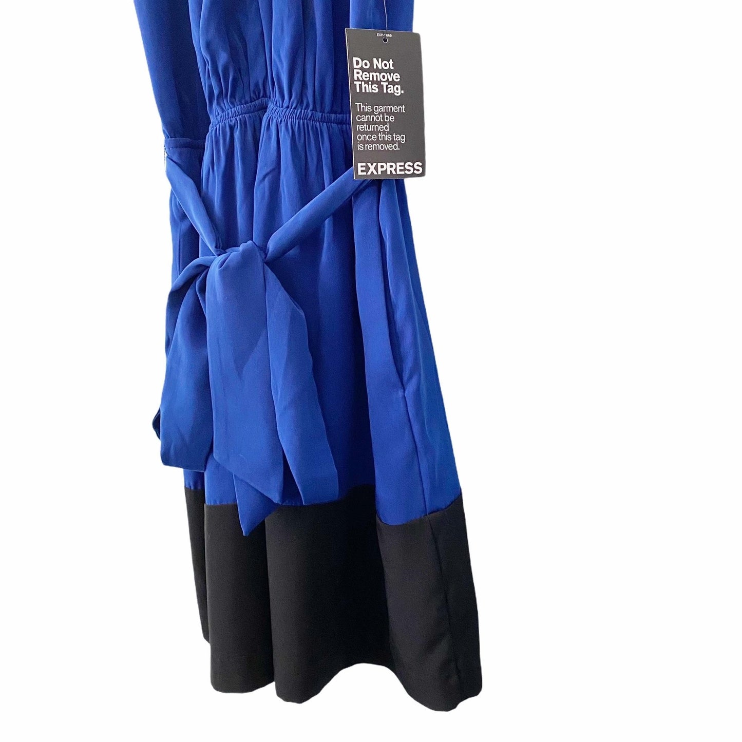 NWT Express Cobalt Blue Sleeveless Belted Dress Keyhole Neck Womens XS Party