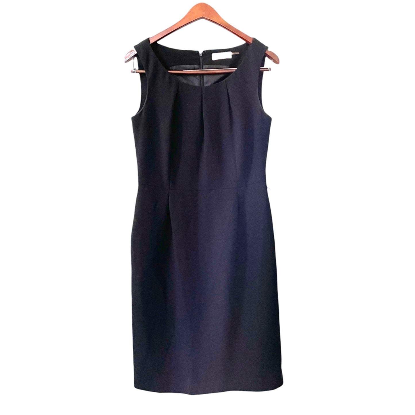 Calvin Klein Pleated Minimalist Sleeveless Sheath Dress Womens Medium Black Chic