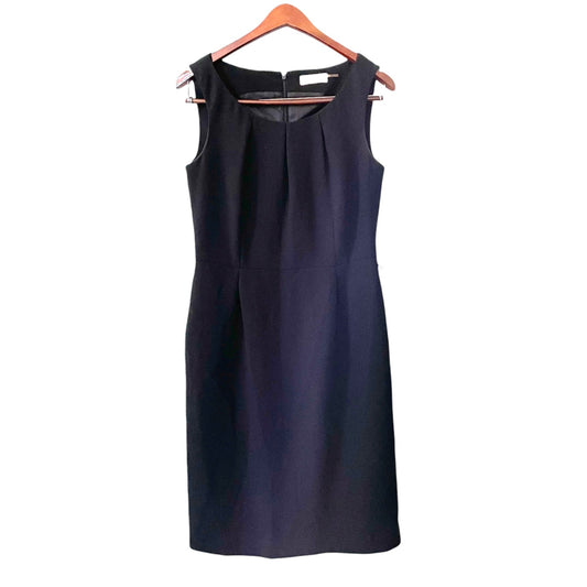 Calvin Klein Pleated Minimalist Sleeveless Sheath Dress Womens Medium Black Chic